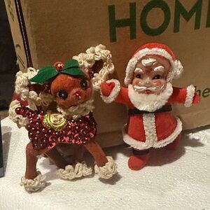 Vintage Santa and Reindeer Ornament Set